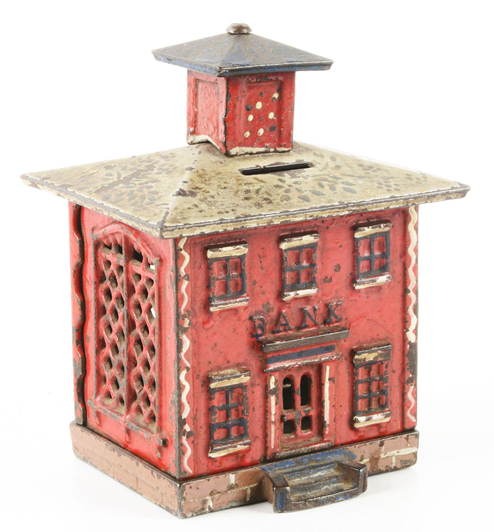 VINTAGE CAST IRON AMERICAN-MADE BUILDING BANK. (1 of 3)