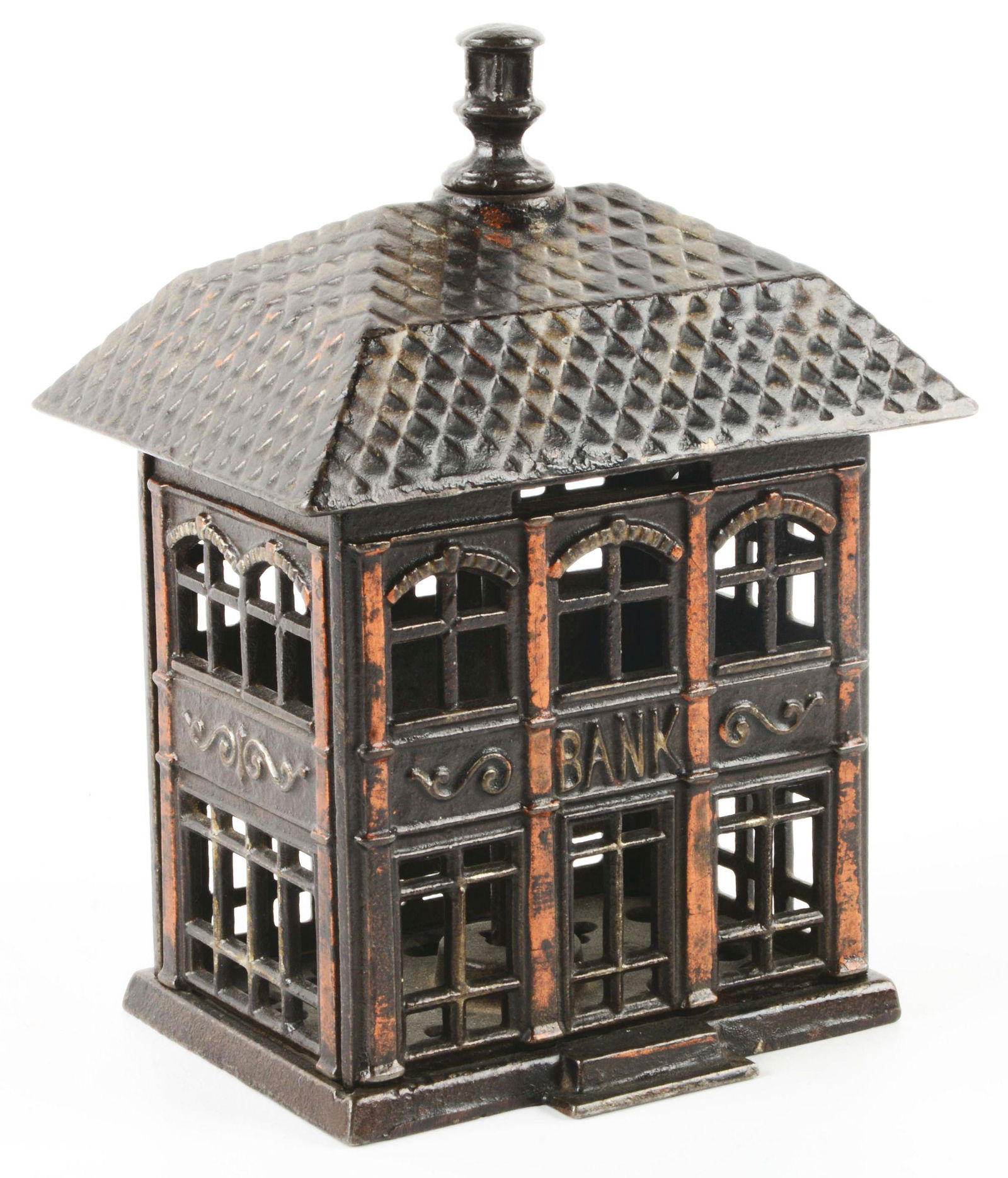 AMERICAN-MADE CAST IRON BUILDING STILL BANK. (1 of 3)