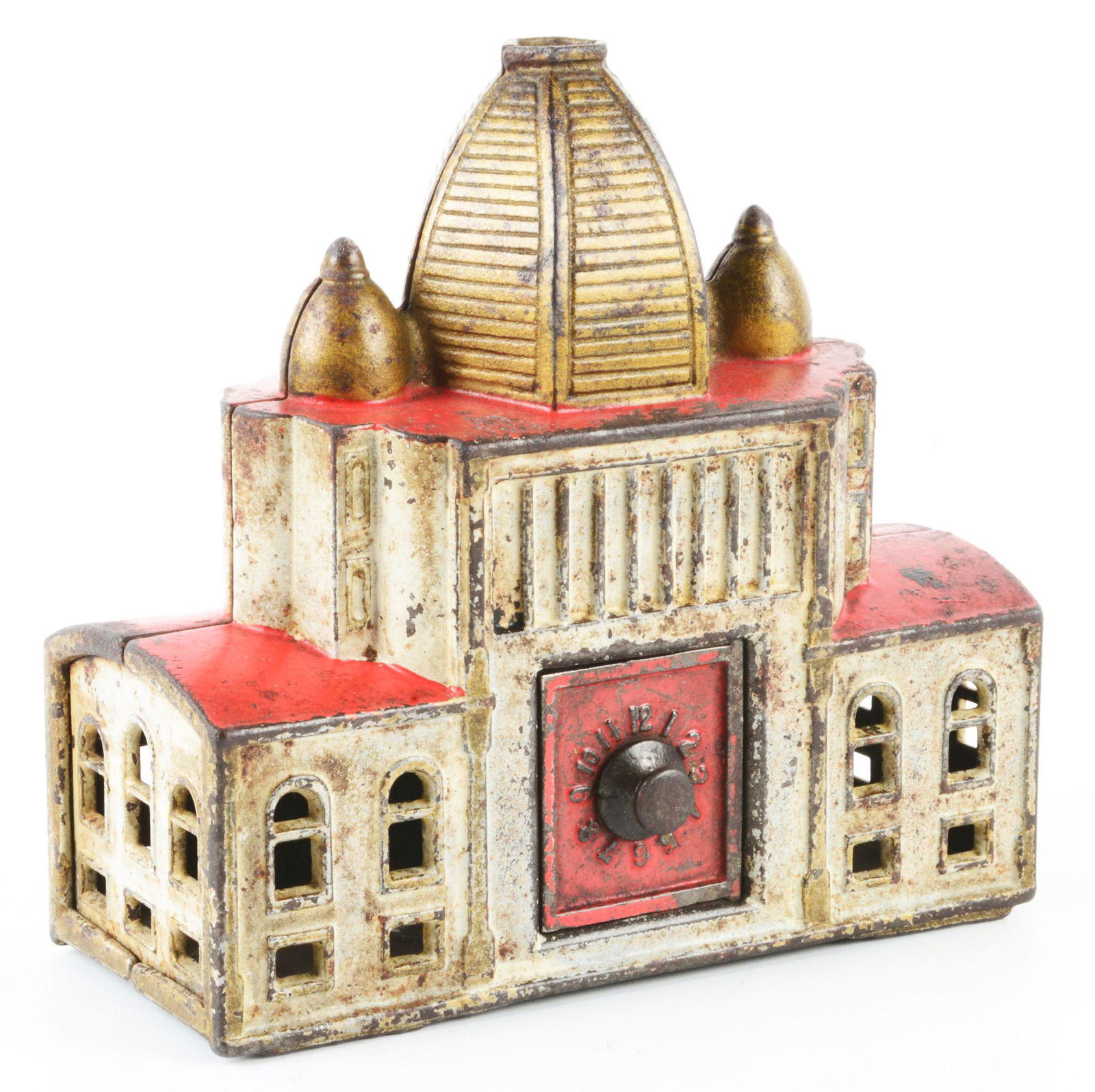 VINTAGE CAST IRON WORLD'S FAIR ADMINISTRATION BANK. (1 of 3)