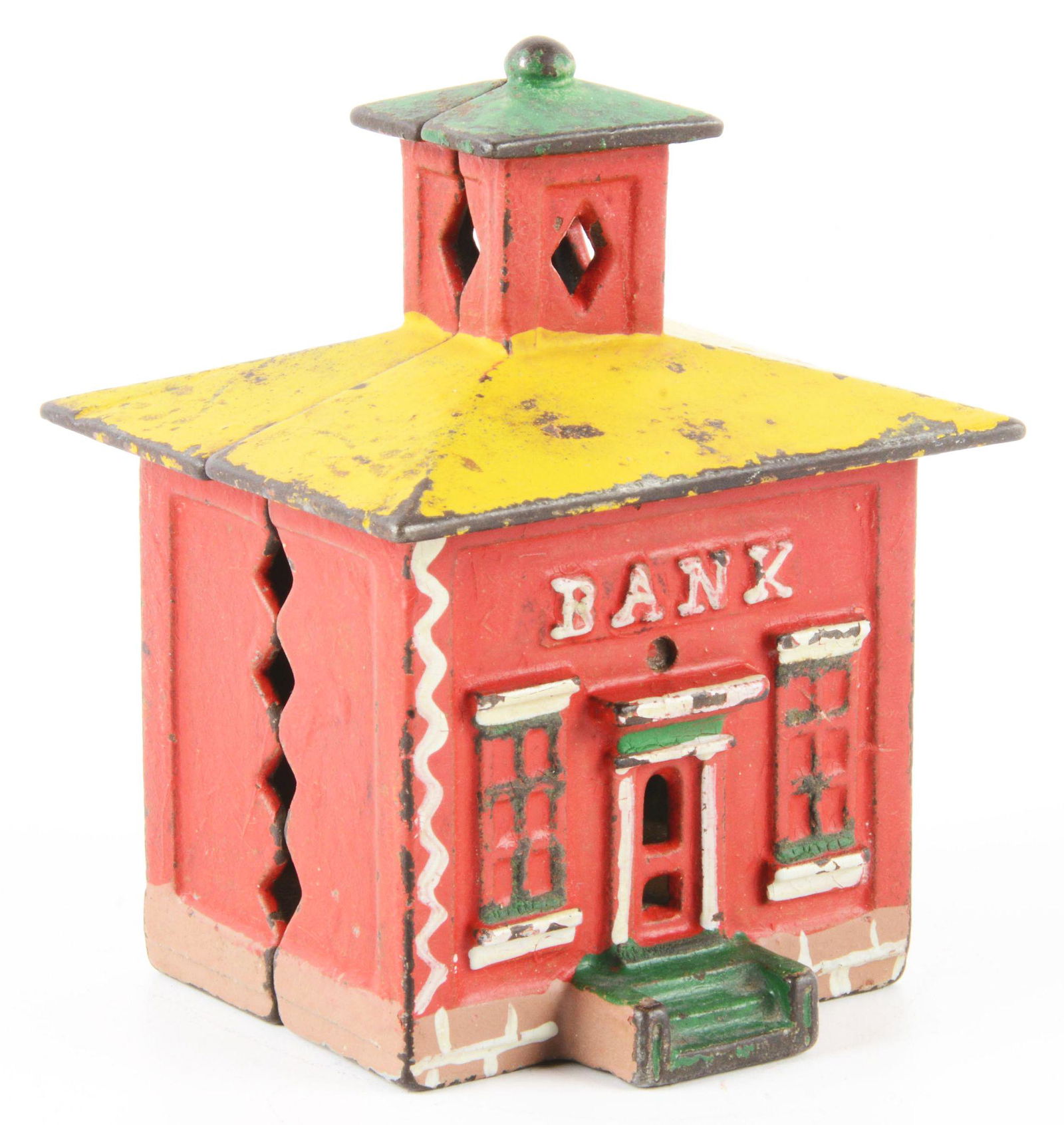 VINTAGE CAST IRON AMERICAN-MADE BUILDING BANK. (1 of 3)