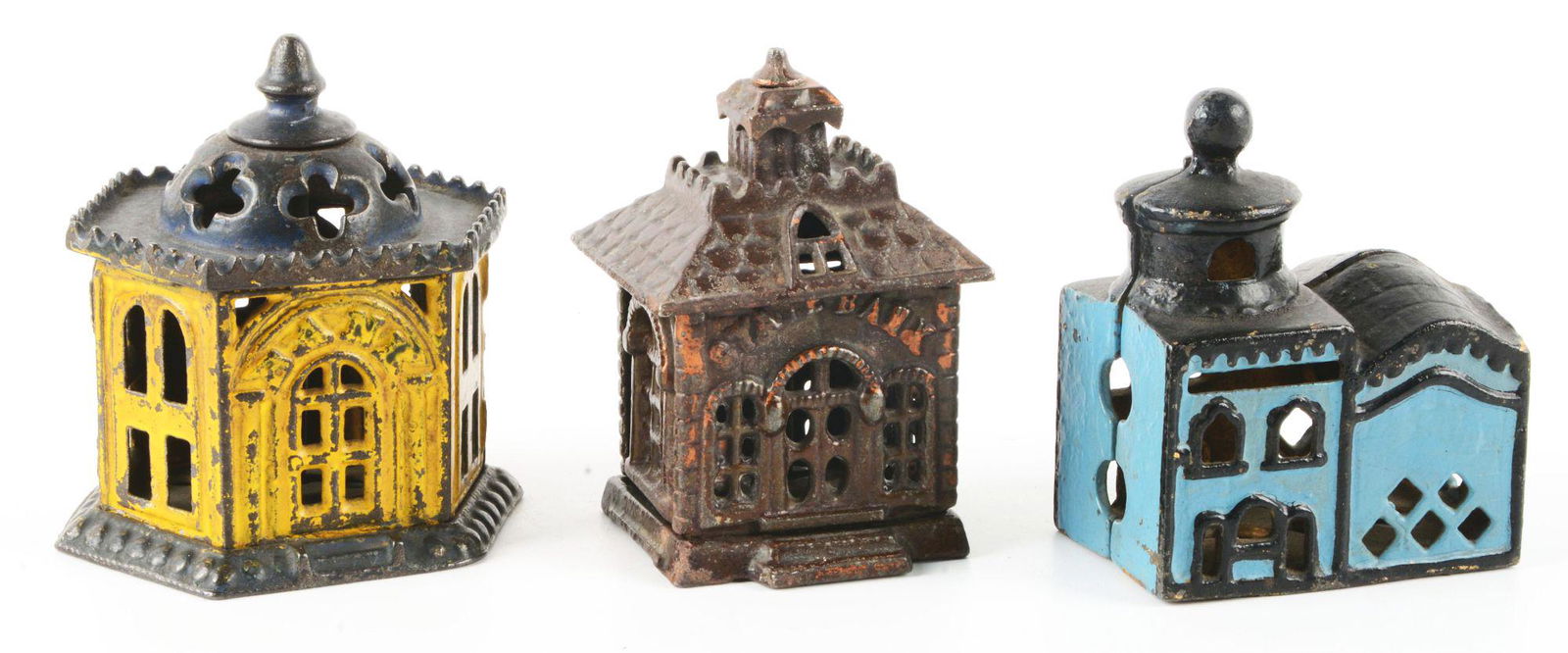 LOT OF 3: CAST IRON BUILDING BANKS. (1 of 3)
