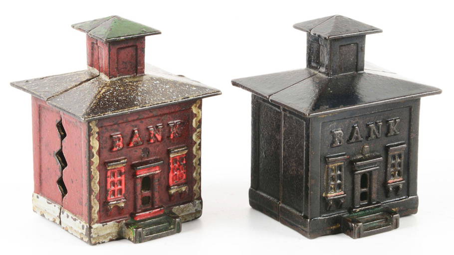 LOT OF 2 CAST IRON BANK BUILDING BANKS. (1597) on Sep 19, 2022 Dan