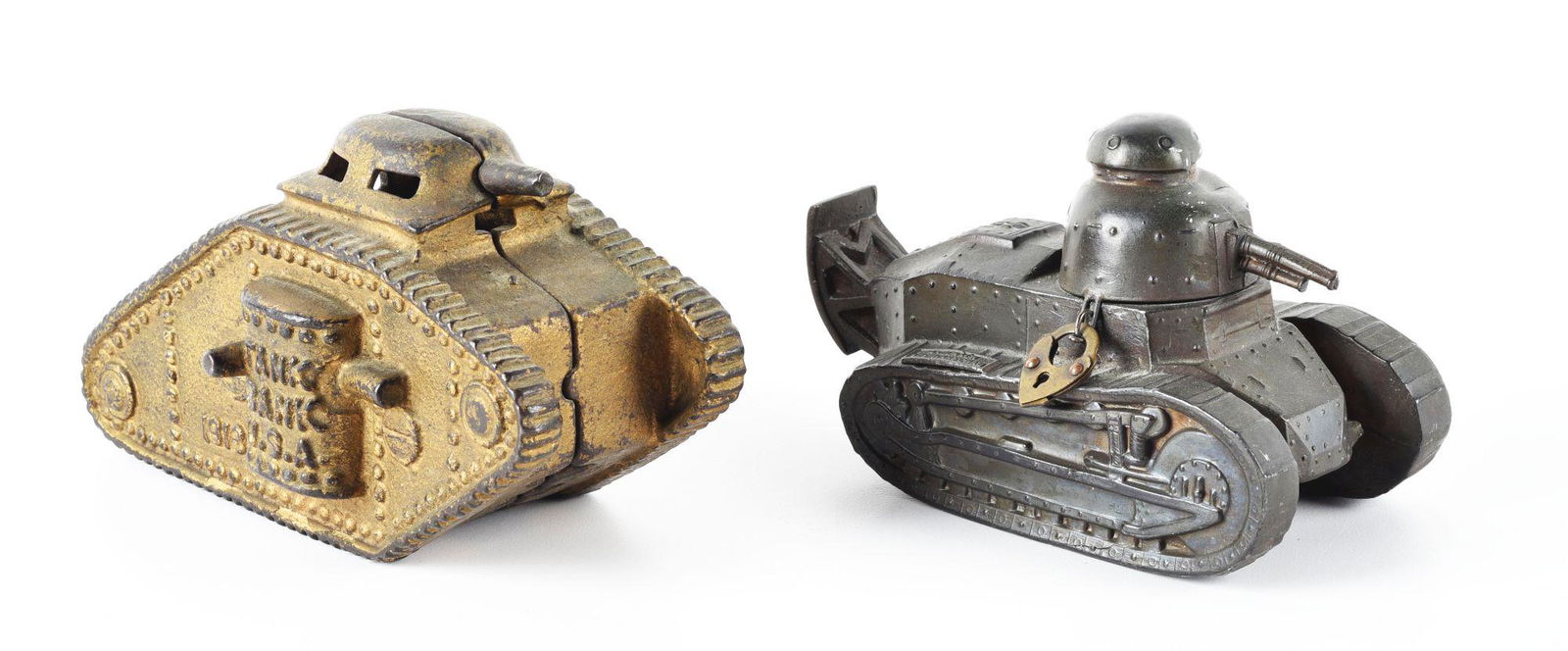 LOT OF 2: VINTAGE CAST IRON TANK STILL BANKS. (1 of 2)