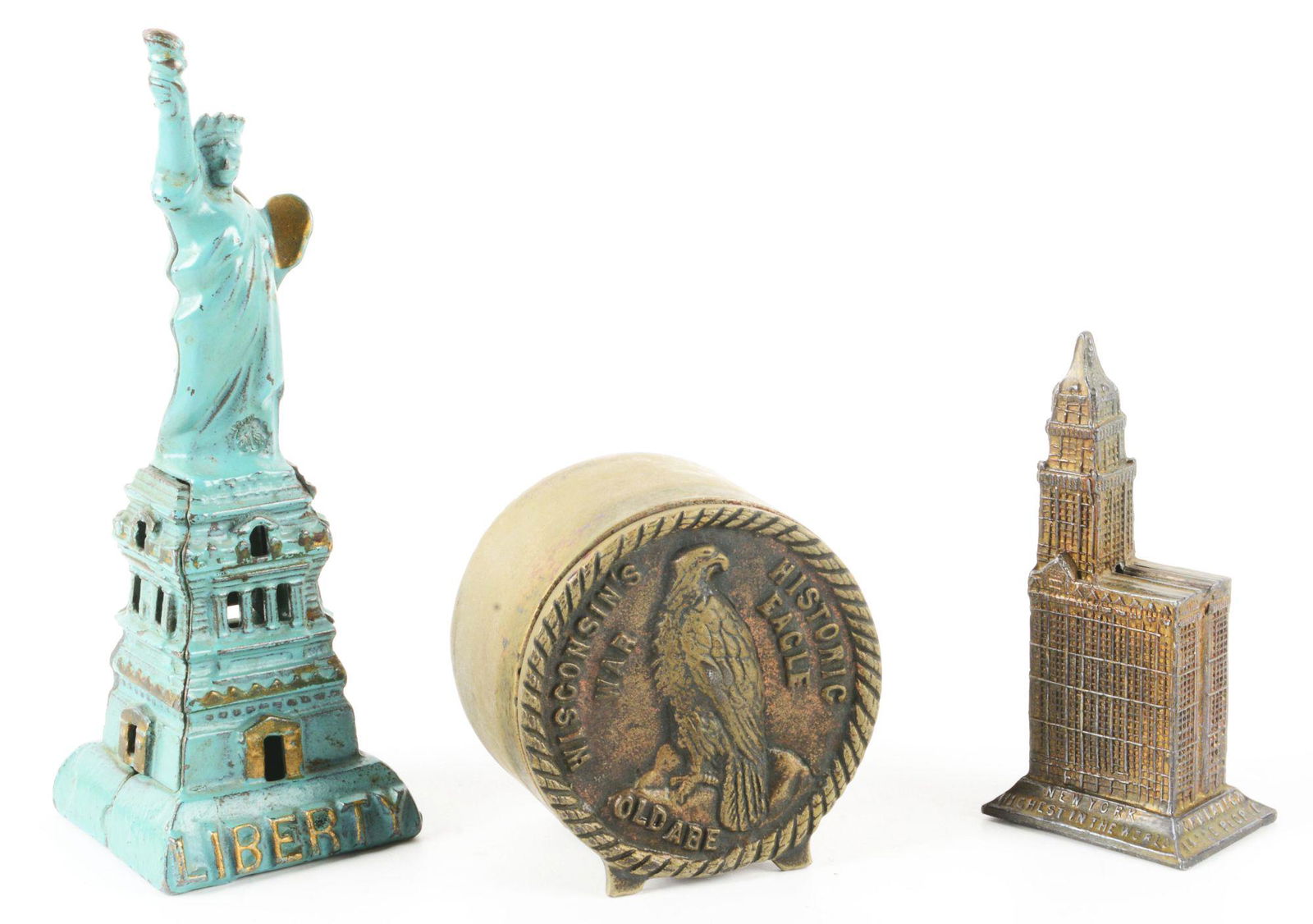 LOT OF 3: CAST IRON & WHITE METAL STILL BANKS. (1 of 3)