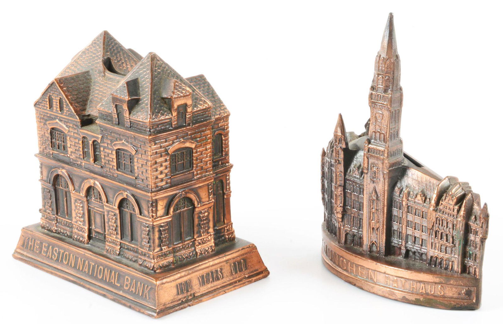 LOT OF 2: AMERICAN & EUROPEAN WHITE METAL BUILDING & CHURCH BANKS. (1 of 3)