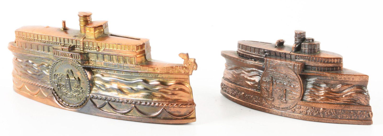 LOT OF 2: EUROPEAN WHITE METAL SHIP BANKS. (1 of 3)