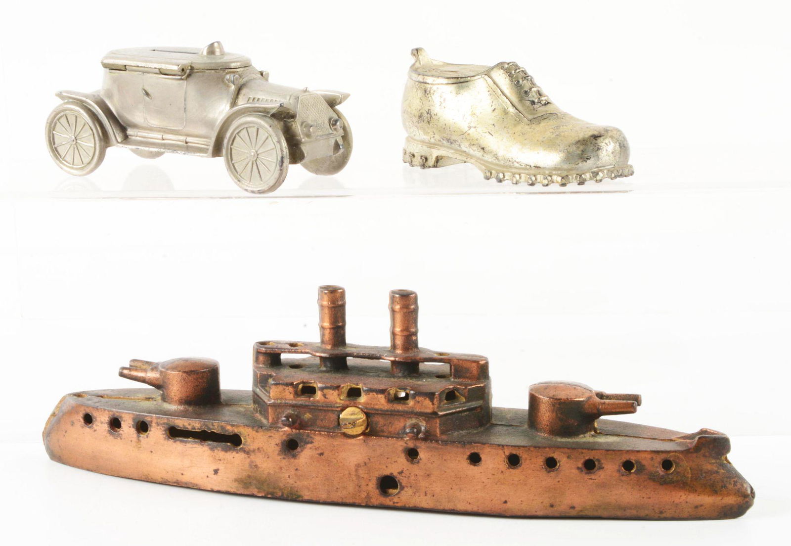 LOT OF 3: VINTAGE CAST IRON & POT METAL STILL BANKS. (1 of 3)