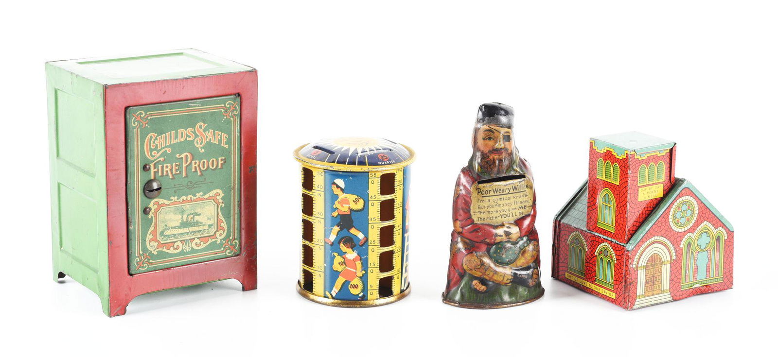 LOT OF 4: VARIOUS AMERICAN & EUROPEAN TIN LITHO STILL BANKS. (1 of 2)