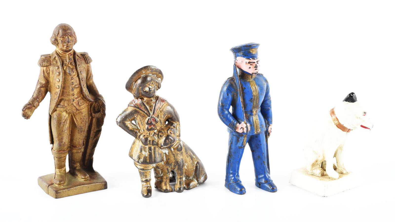 LOT OF 4: VINTAGE & CONTEMPORARY CAST IRON STILL BANKS. (1 of 2)