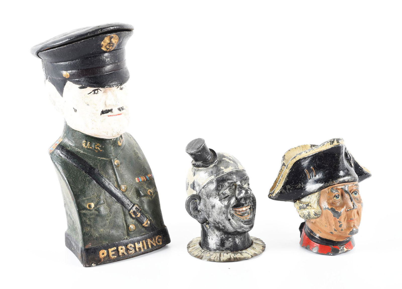 LOT OF 3: VINTAGE & CONTEMPORARY CAST IRON & TIN STILL BANKS. (1 of 2)