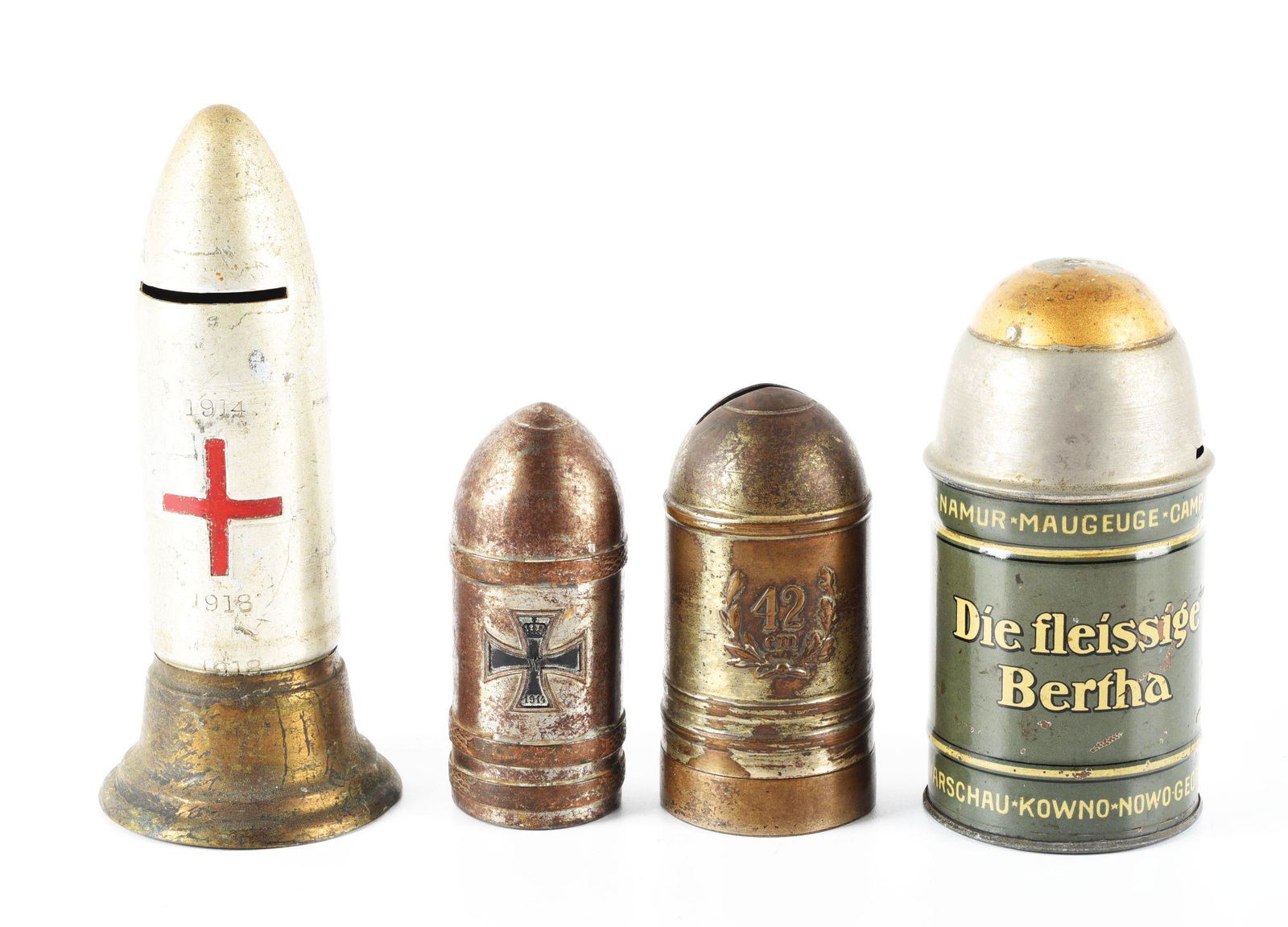 LOT OF 4: VARIOUS TIN EUROPEAN SHELL BANKS. (1 of 2)