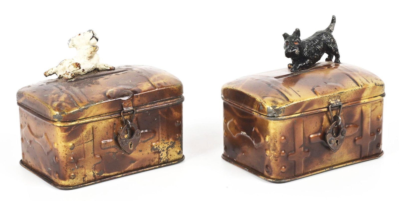 LOT OF 2: SPELTER ANIMAL STILL BANKS. (1 of 4)