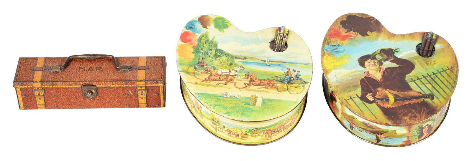 LOT OF 3: HUNTLEY & PALMER ARTIST PALETTES AND PENCIL CASE BISCUIT TINS. (1 of 6)