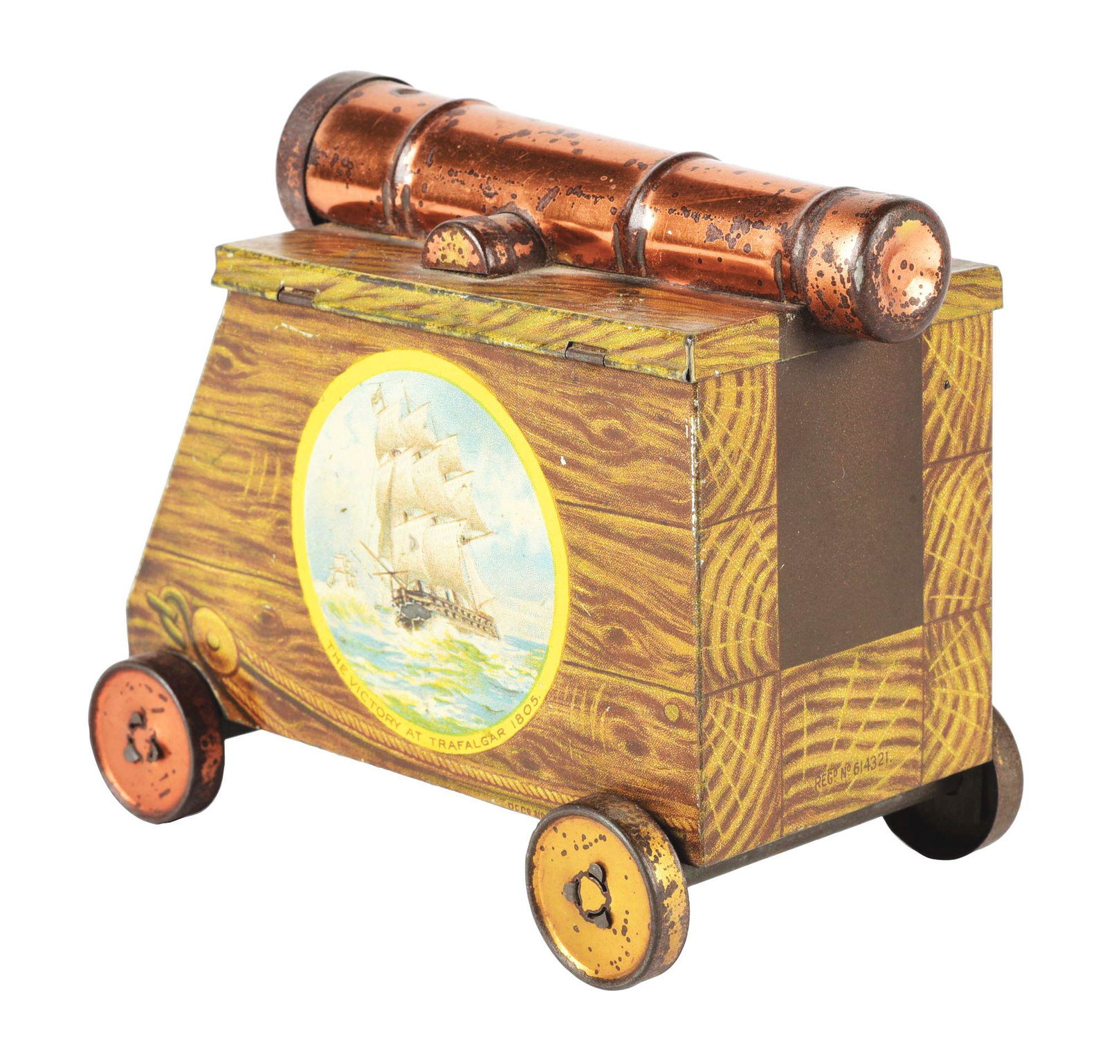 HUNTLEY & PALMER CANNON BISCUIT TIN. (1 of 5)