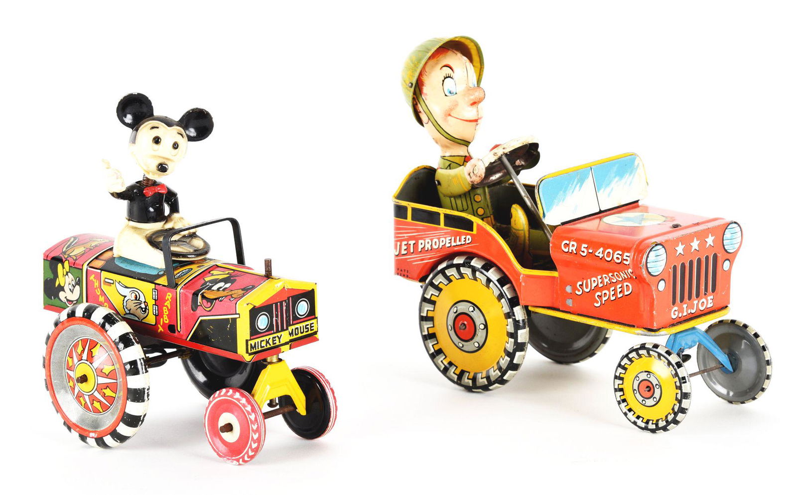 LOT OF 2: TIN LITHO & PLASTIC AMERICAN-MADE WHOOPEE CARS. (1 of 2)