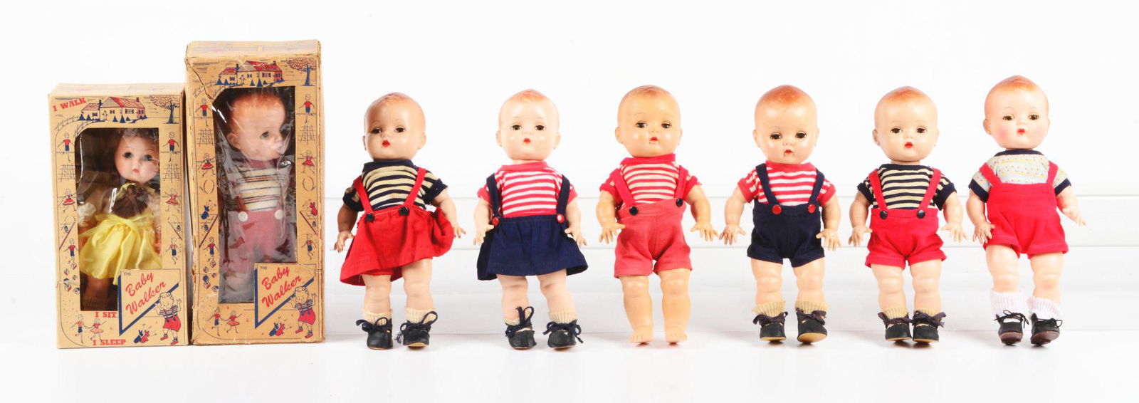 LOT OF 8: VARIOUS BLOCK BABY WALKER DOLLS. (1 of 3)