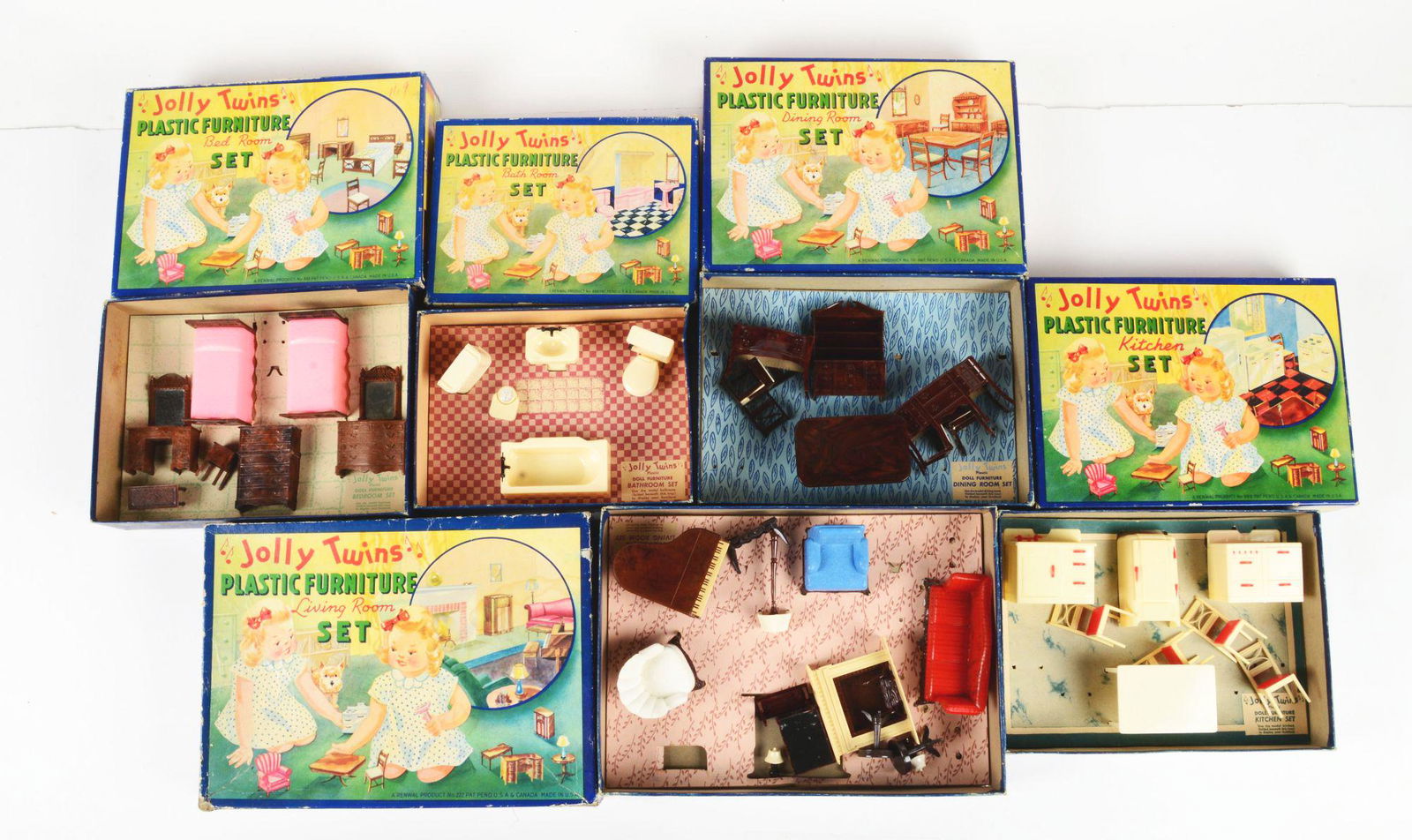 LOT OF 5: JOLLY TWINS PLASTIC FURNITURE ROOM SETS. (1 of 2)