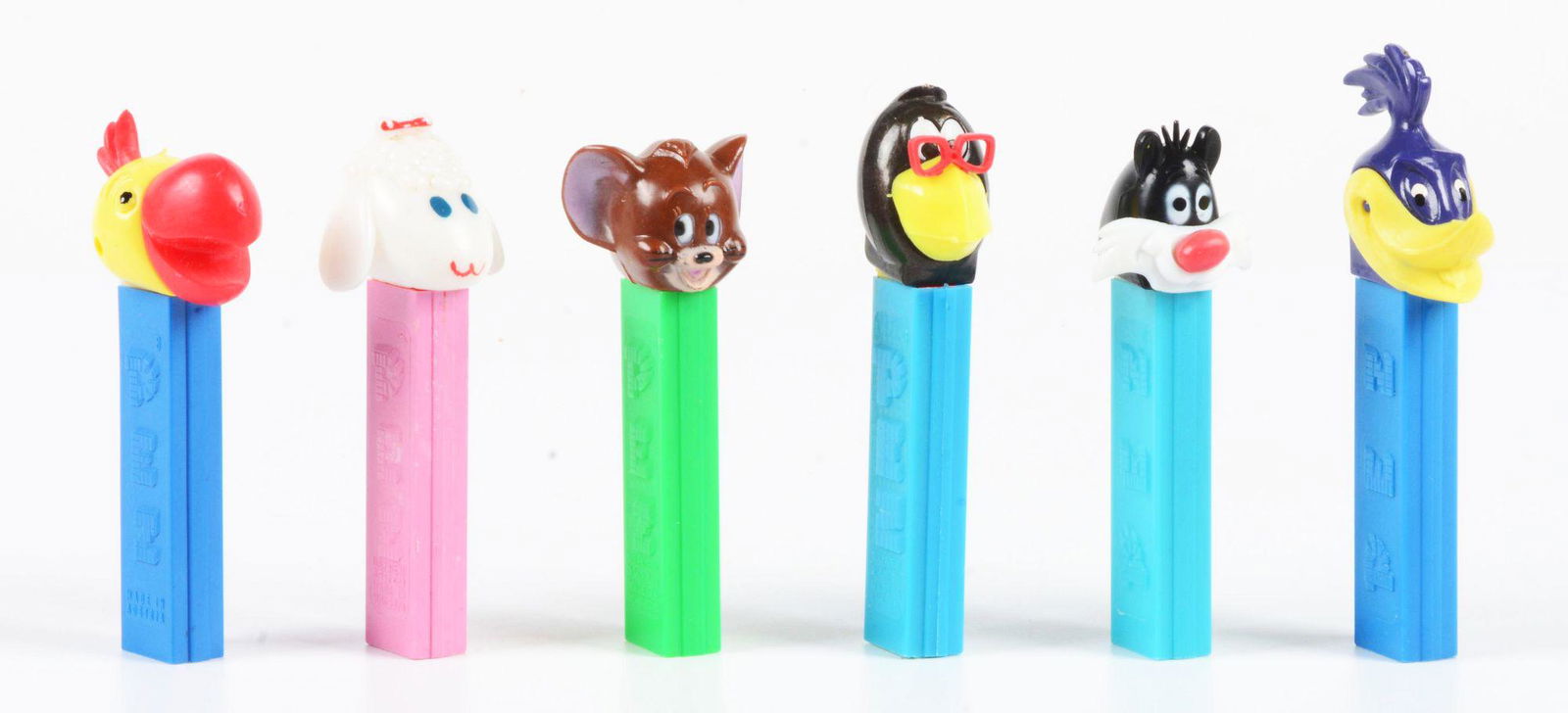 LOT OF 6: CARTOON CHARACTER PEZ DISPENSERS.: All are in excellent working condition. Condition: (Excellent). Dimensions: Largest: 4" x 1 - 1/2" x 1".