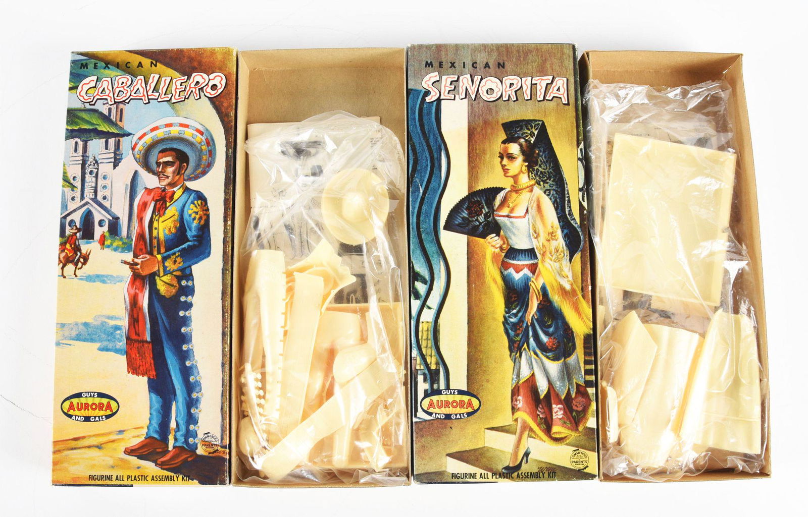 LOT OF 2: AURORA MEXICAN SENORITA AND CABALLERO MODEL KITS. (1 of 3)