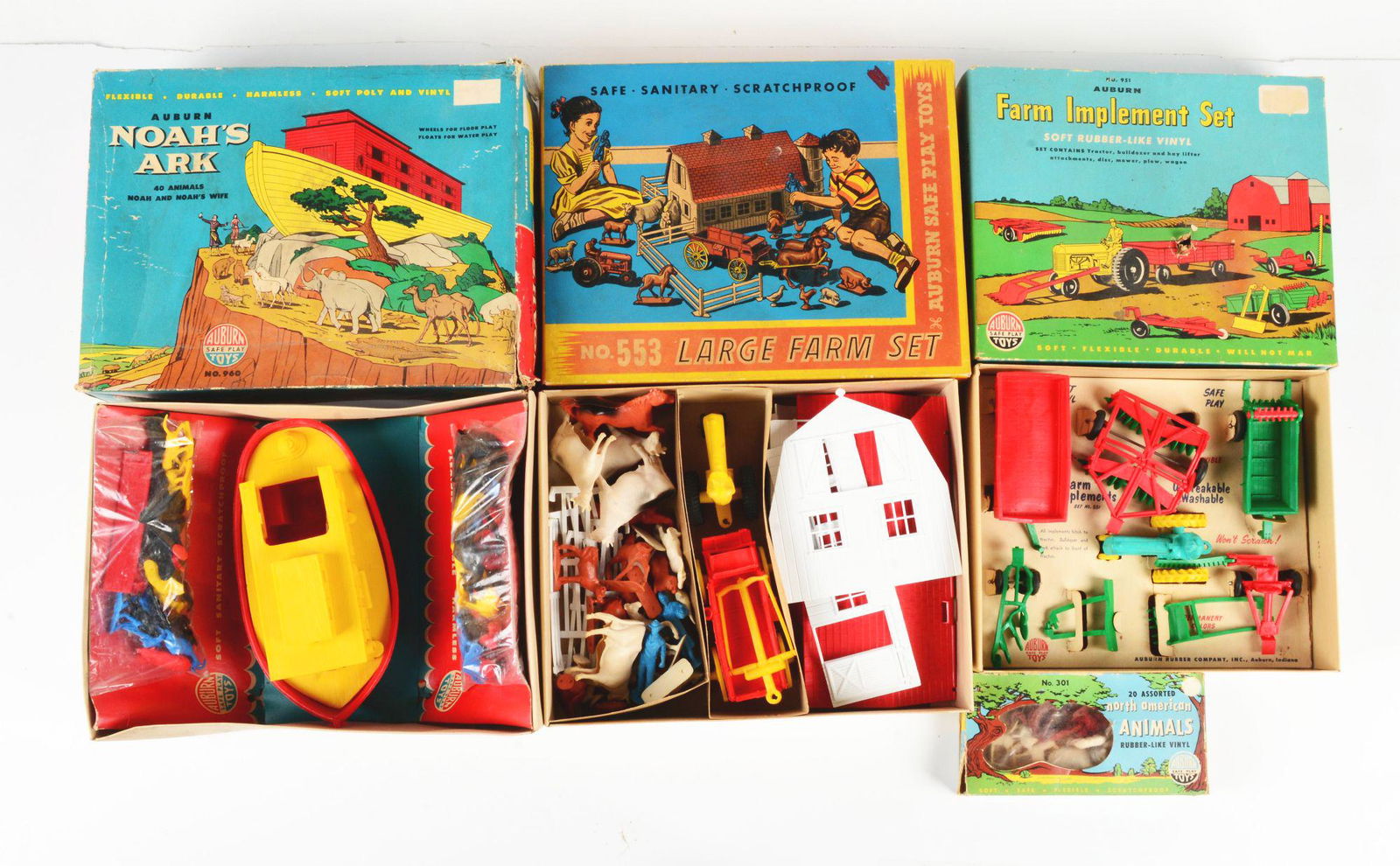 LOT OF 4: VARIOUS AUBURN RUBBER TOY PLAY SET TYPE TOYS. (1 of 2)