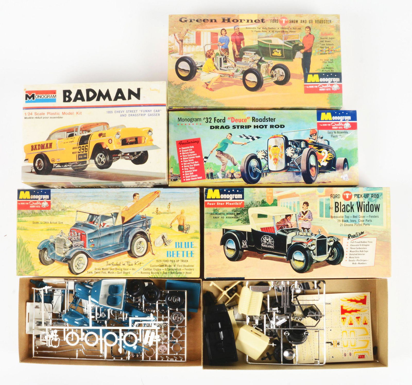 LOT OF 5: VARIOUS MONOGRAM AUTOMOBILE MODEL KITS. (1 of 2)