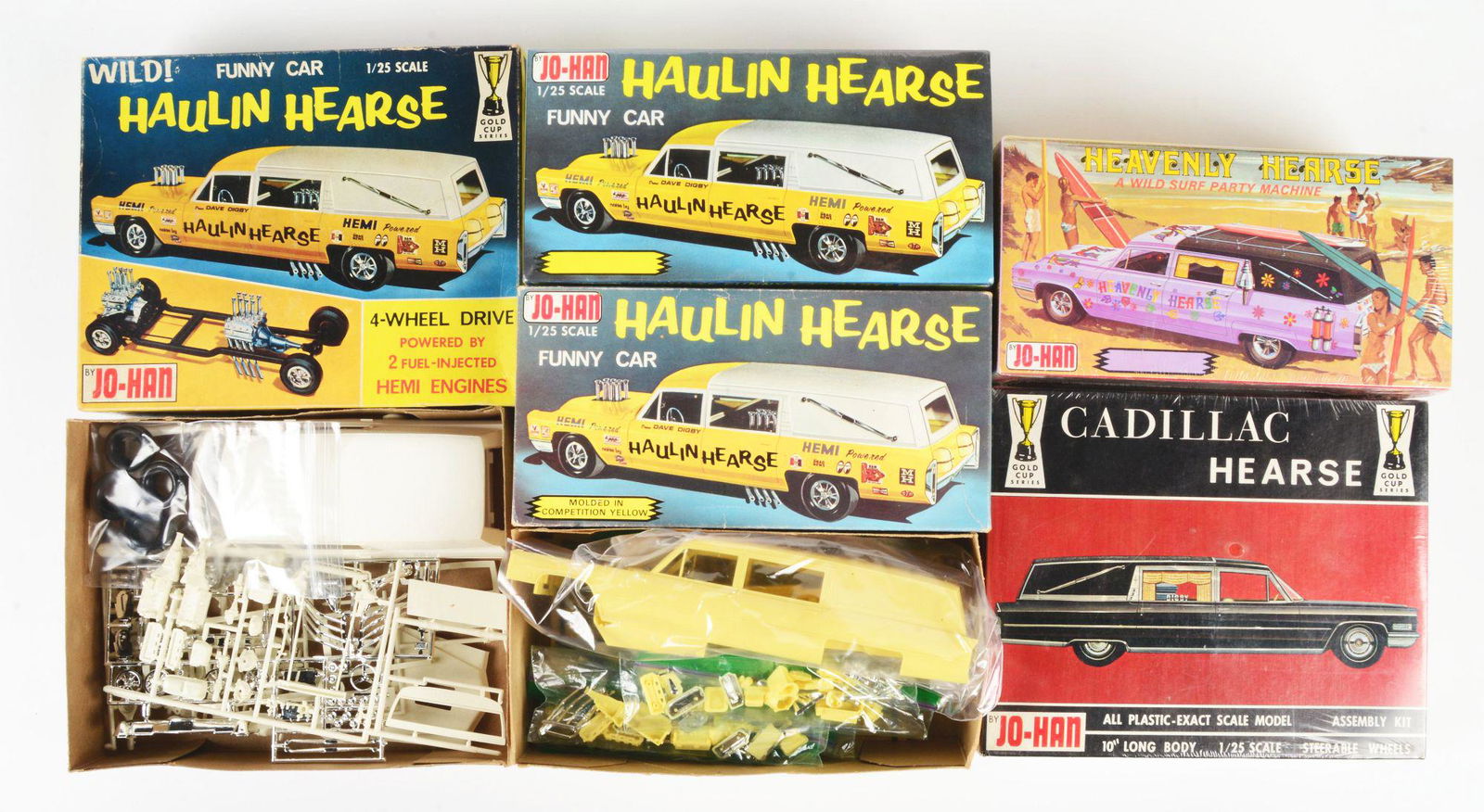 LOT OF 5: VARIOUS JO-HAN VINTAGE AND CONTEMPORARY HEARSE CAR MODELS.. (1 of 2)