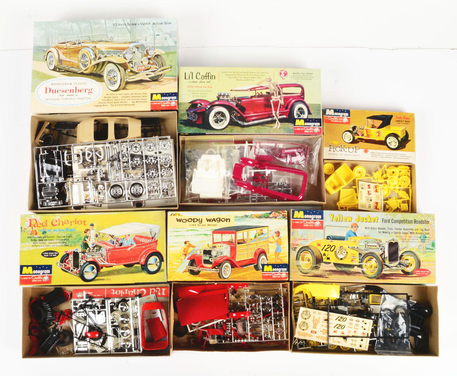 LOT OF 6: VINTAGE MONOGRAM AUTOMOBILE MODEL KITS. (1 of 2)