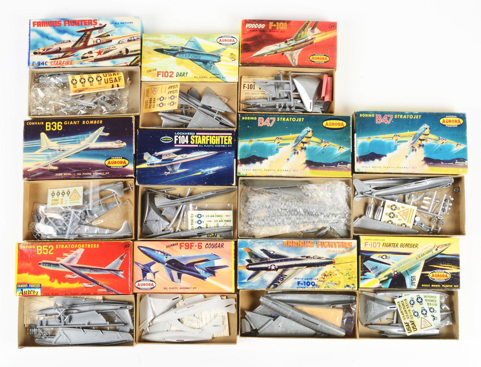 LOT OF 11: VARIOUS AURORA AIRPLANE MODEL KITS. (1 of 2)