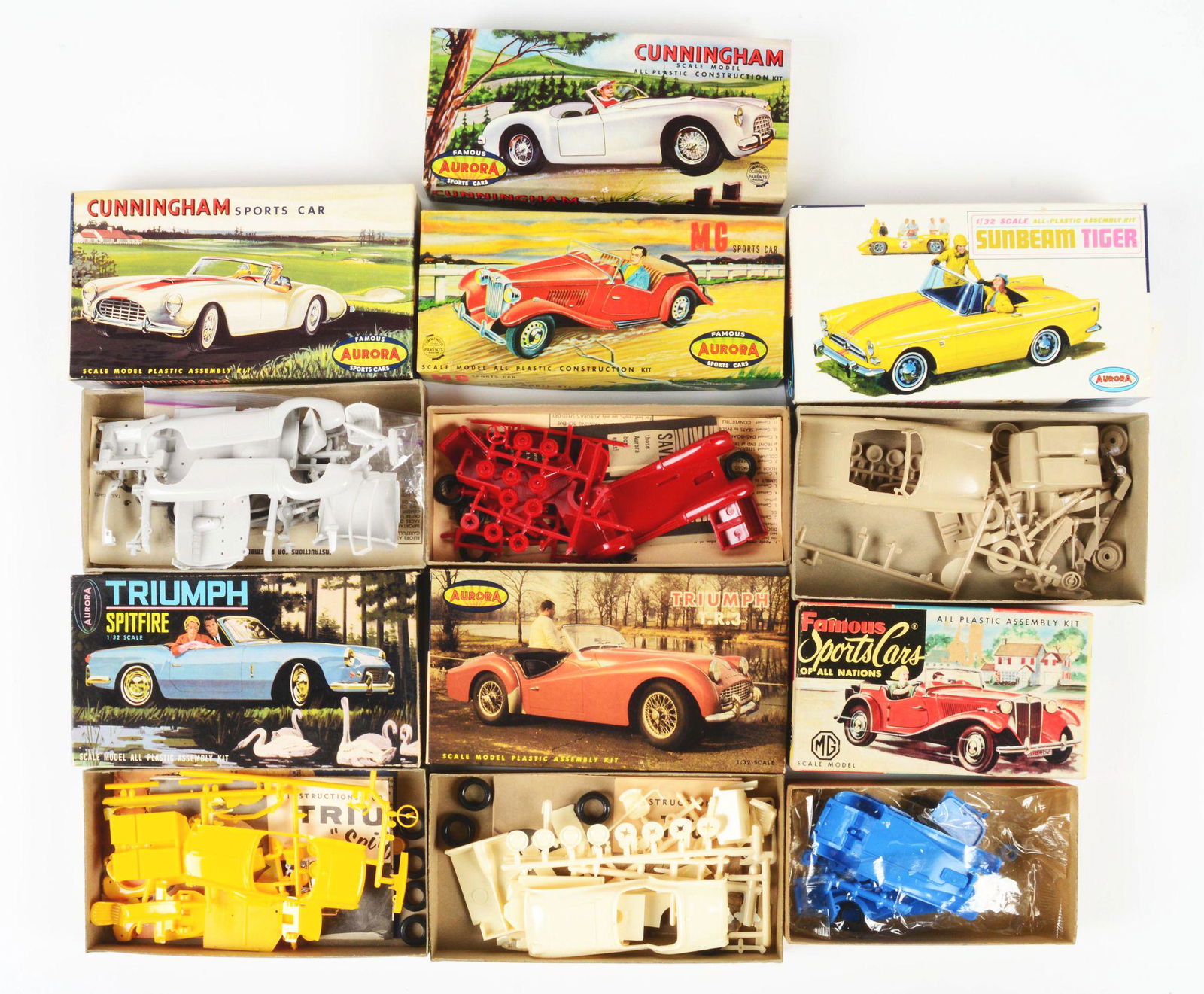 LOT OF 7: AURORA VARIOUS BOXED AUTOMOBILE MODEL KITS. (1 of 2)