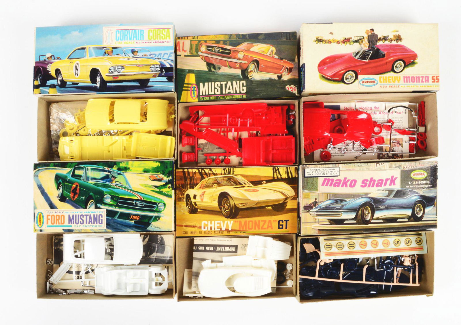 LOT OF 6: AURORA CAR MODEL KITS. (1 of 2)