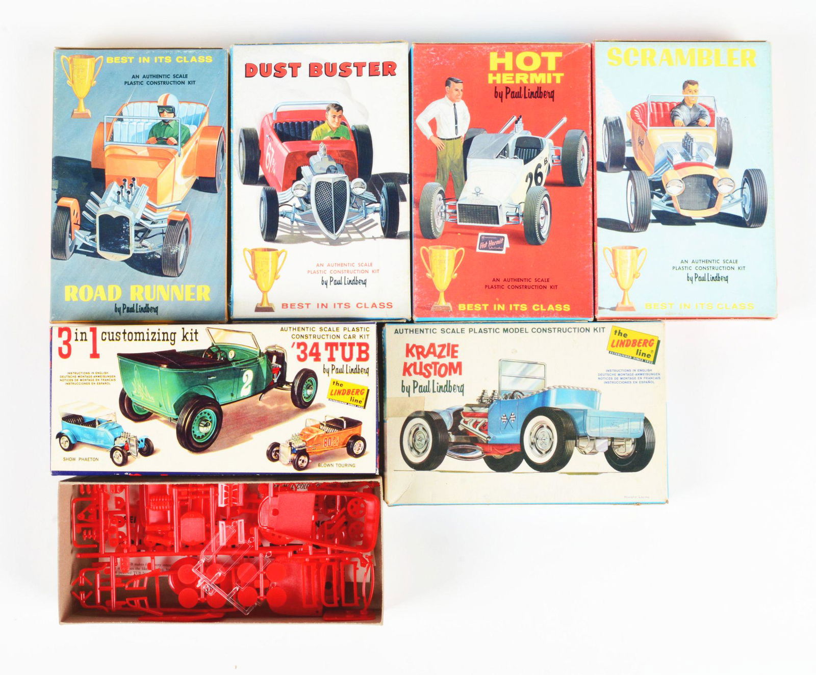 LOT OF 6: LINDBERG CAR MODEL KITS. (1 of 2)