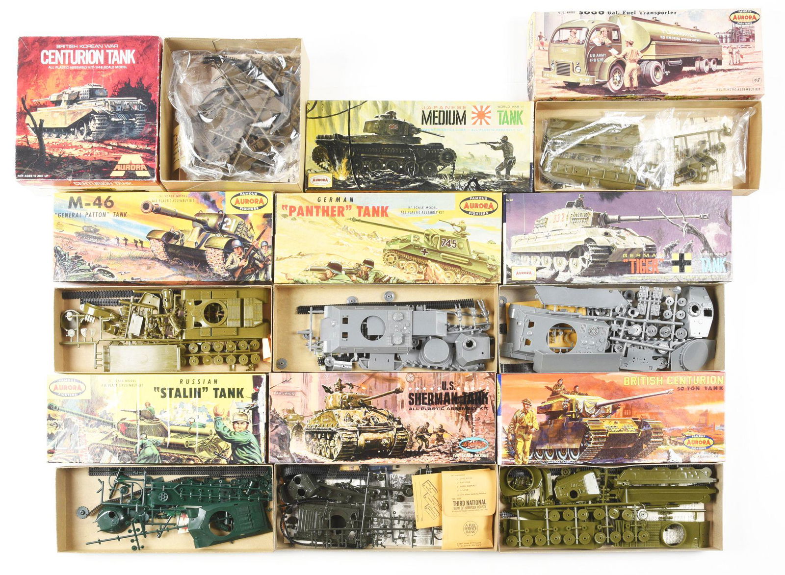 LOT OF 9: VARIOUS AURORA WWII AND KOREAN WAR TANKS AND VEHICLES. (1 of 2)