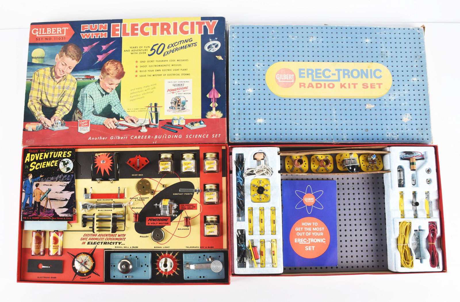 LOT OF 2: 1950'S AND 1960'S GILBERT ELECTRICITY AND RADIO KIT SETS. (1 of 3)