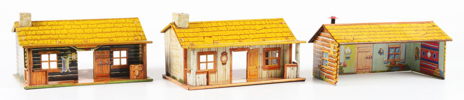 LOT OF 3: TIN LITHO MARX PLAY SET BUILDINGS. (1 of 4)