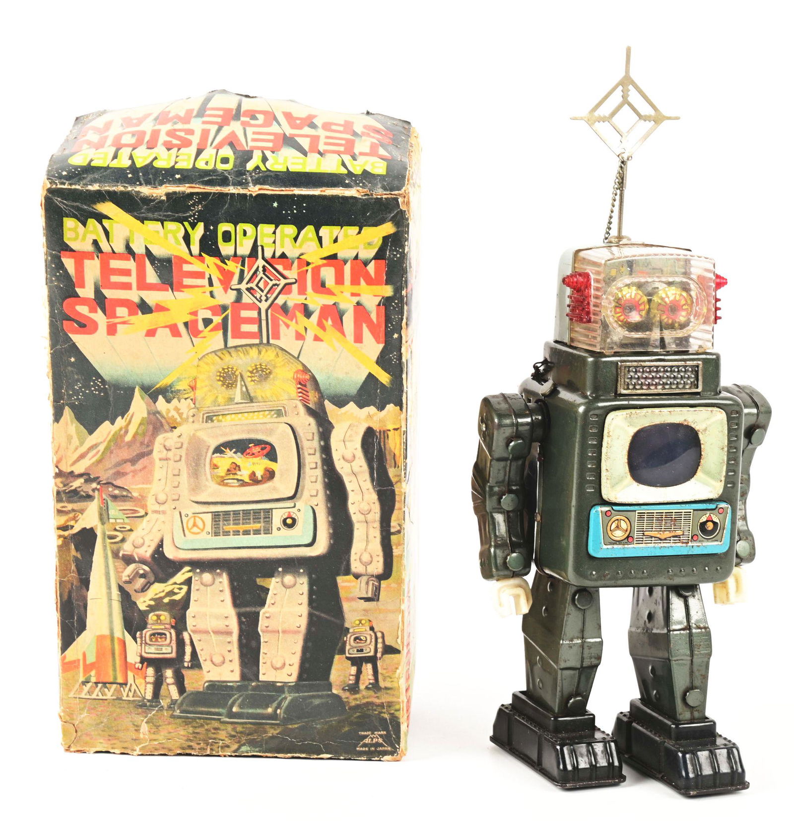 JAPANESE TIN LITHO & PLASTIC BATTERY OPERATED TELEVISION SPACE MAN. (1 of 4)