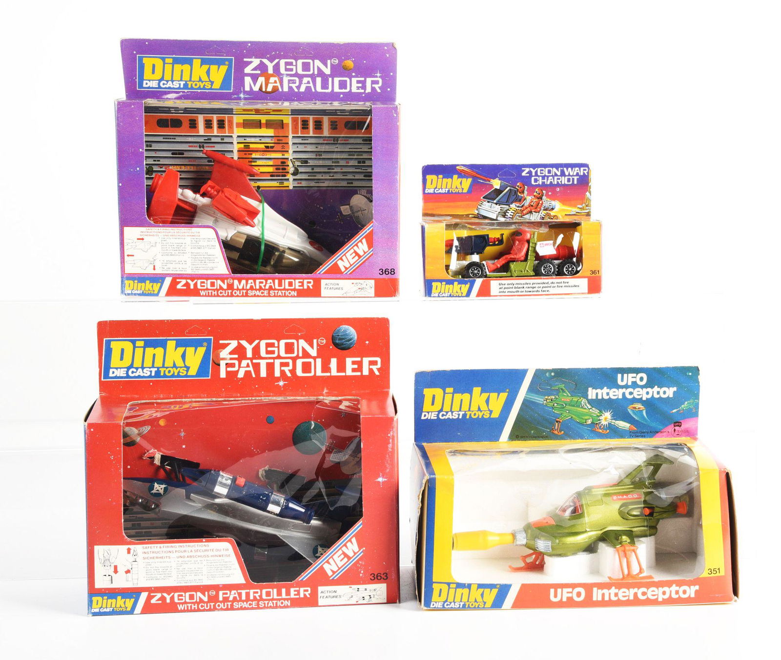 LOT OF 4: DIECAST DINKY SPACE VEHICLES IN ORIGINAL BOXES. (1 of 2)