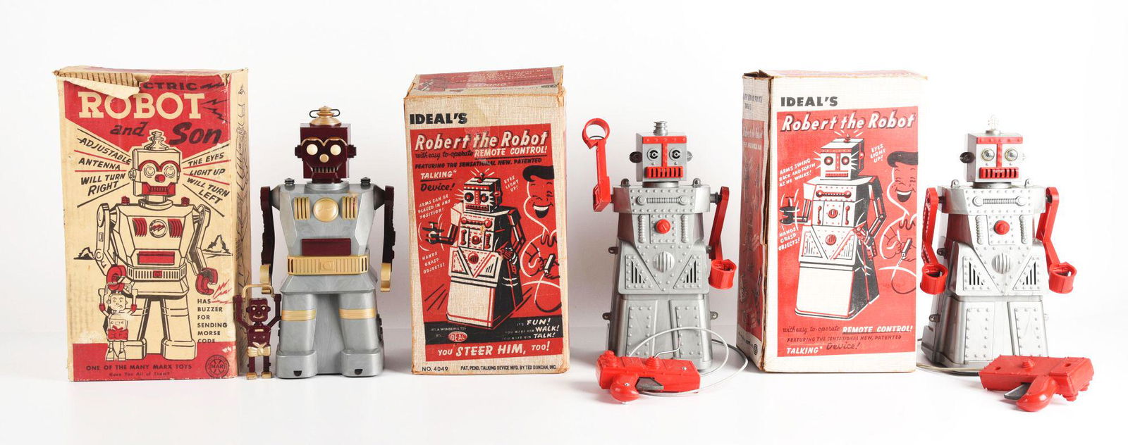 LOT OF 3: IDEAL & MARX PLASTIC ROBOTS IN ORIGINAL BOXES. (1 of 2)