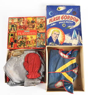 LOT OF 2: FLASH GORDON & SPACE PILOT CHILDREN'S OUTFITS IN ORIGINAL BOXES.: Nice graphics to Flash Gordon. Space pilot is shirt, gloves, and pants. Flash Gordon is a vest. Condition: (Very Good). Dimensions: Largest Box: 12" x 2 - 3/4" x 14 - 3/4".