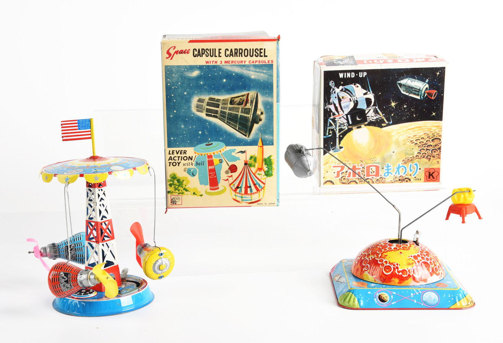 LOT OF 2: JAPANESE TIN LITHO & PLASTIC SPACE TOYS. (1 of 2)