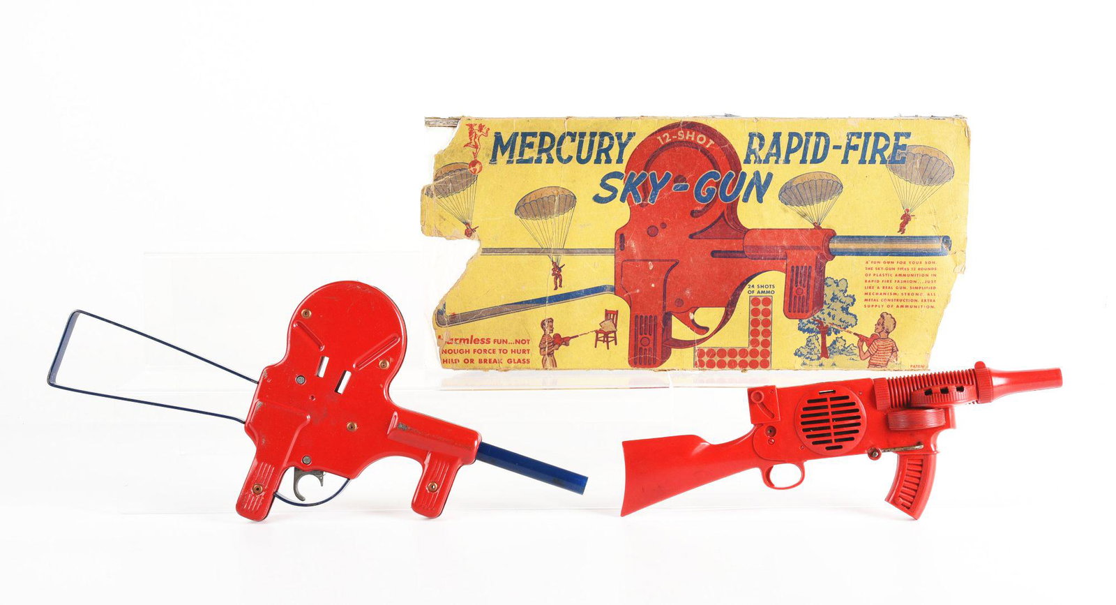 LOT OF 2: AMERICAN MADE METAL & PLASTIC TOY RIFILES.: One is Marx nd the other is a Mercury Sky gun which is in partial original box. Condition: (Very Good). Dimensions: Largest Box: 18 - 1/2" x 8 - 1/2" x 1 - 1/4".