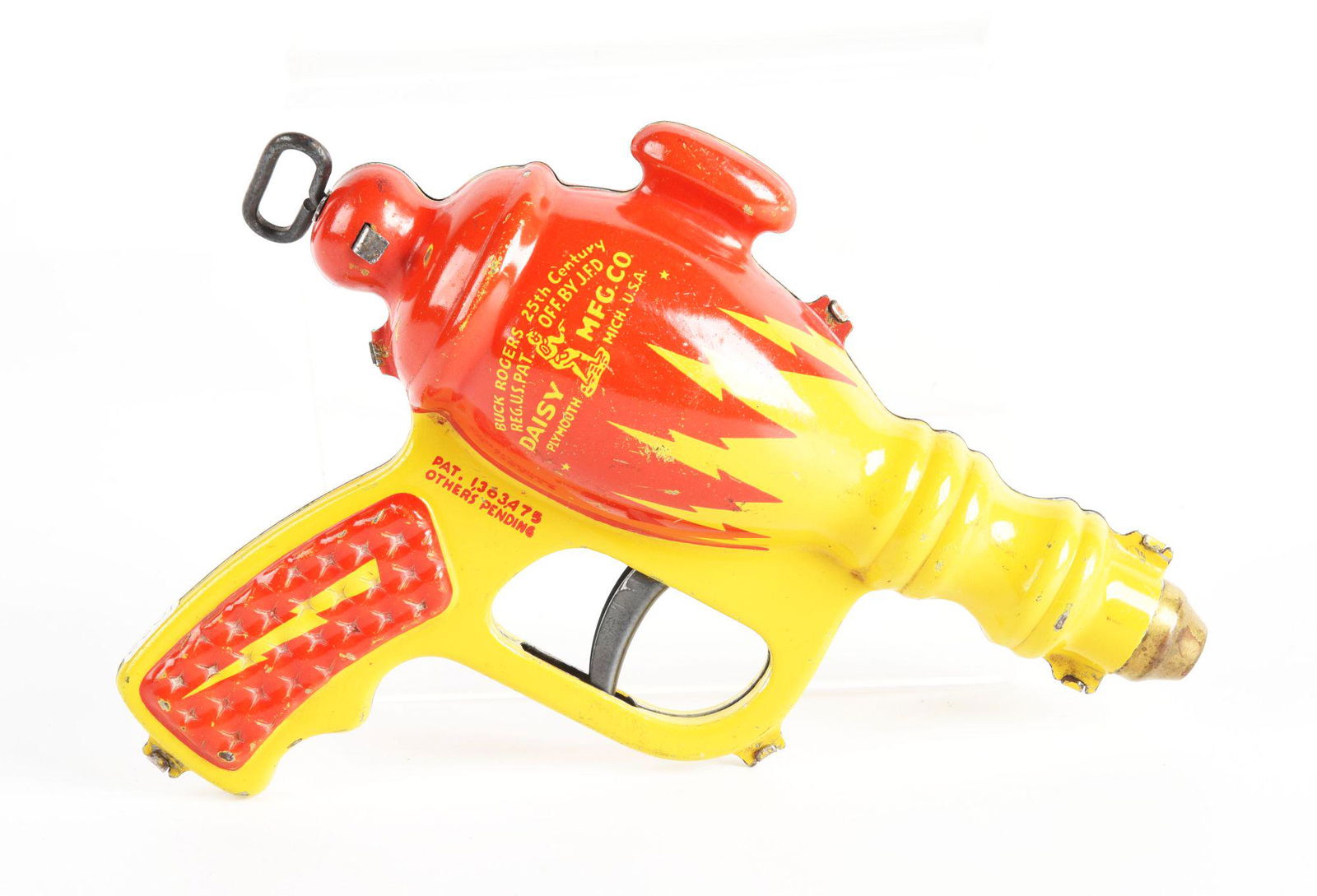 DAISY BUCK ROGERS LIQUID HELIUM WATER PISTOL.: Nice two tone litho. Condition: (Very Good - Excellent). Dimensions: 7 - 1/2" x 6" x 2".