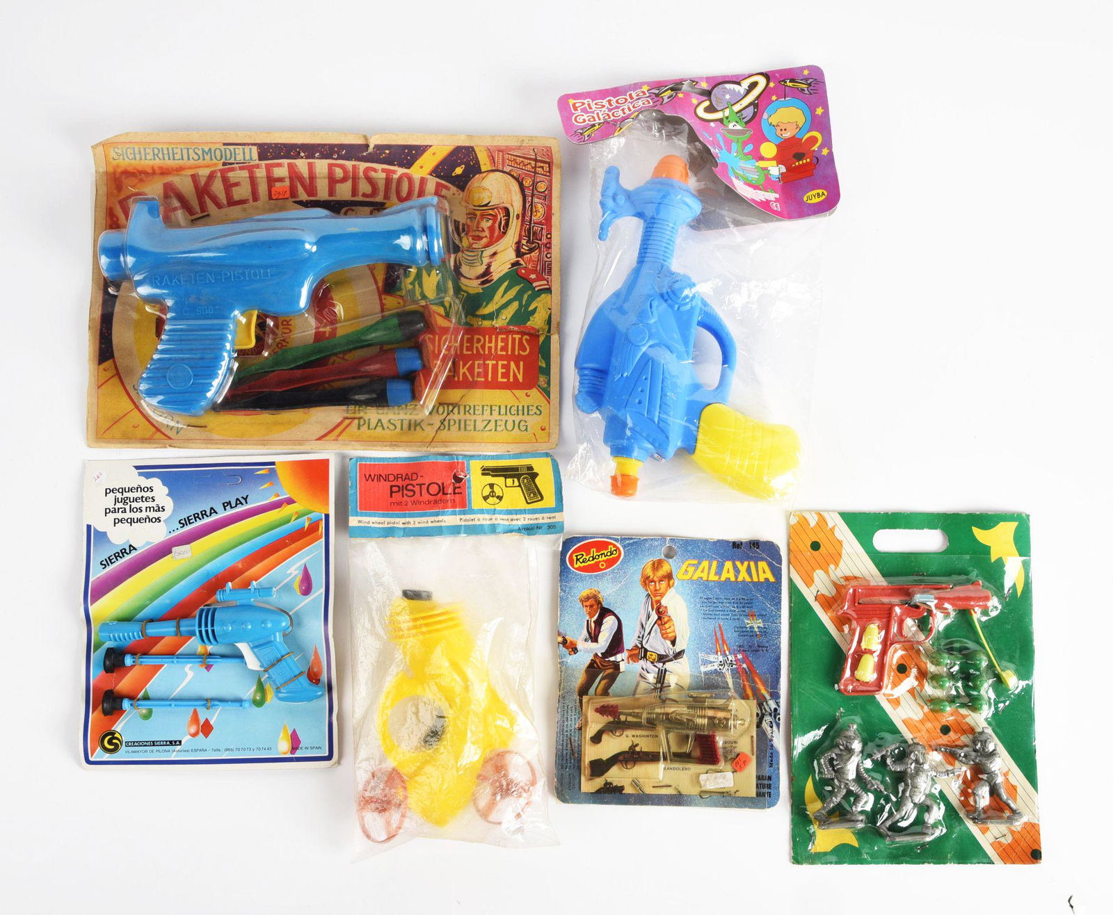 LOT OF 6: VARIOUS FOREIGN-MADE PLASTIC & METAL SPACE GUNS. (1 of 2)