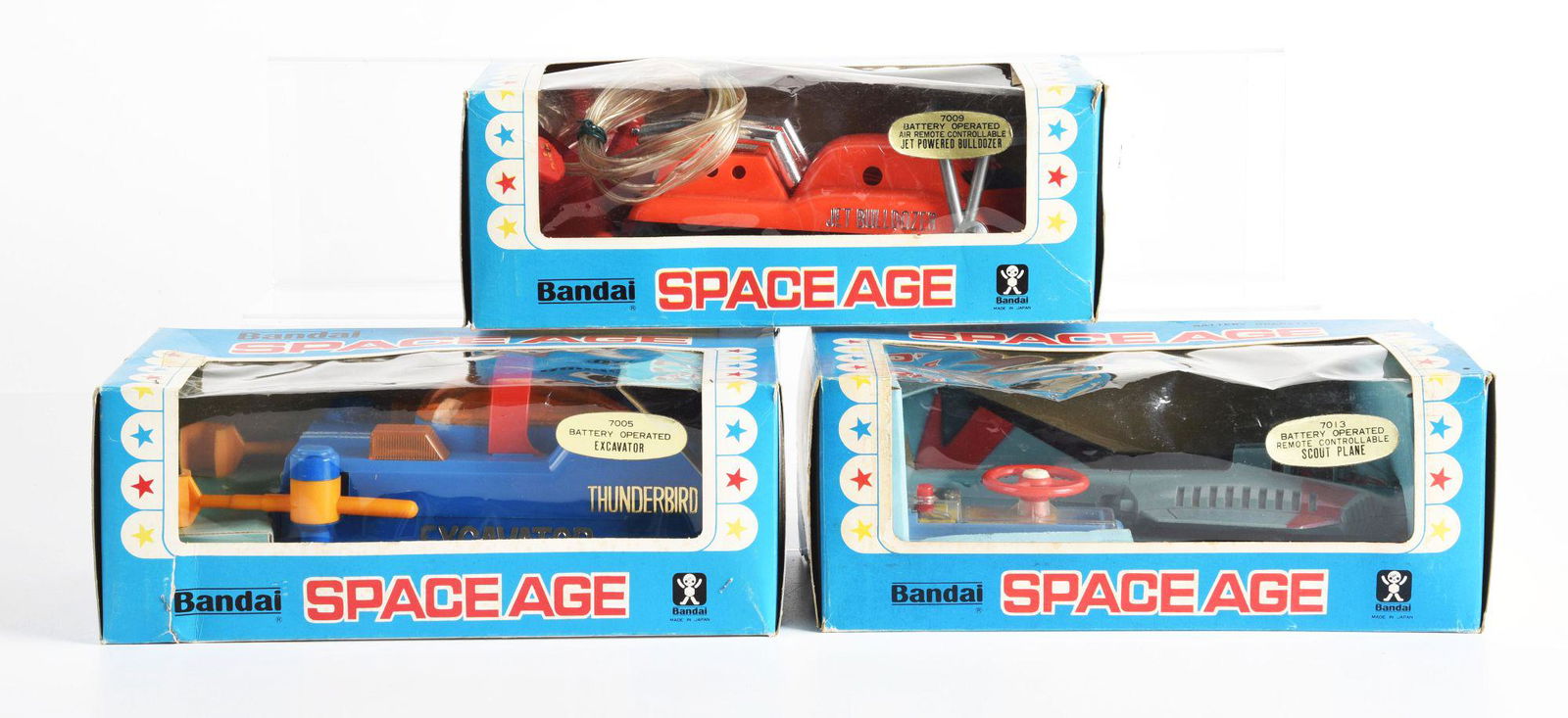 LOT OF 3: JAPANESE BANDAI BATTERY OPERATED SPACE VEHICLES IN ORIGINAL BOXES . (1 of 2)