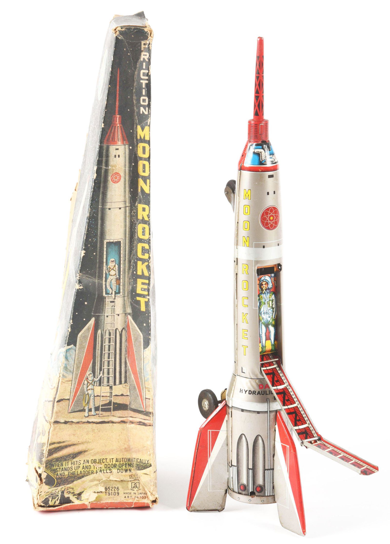 JAPANESE TIN LITHO FRICTION MOON ROCKET. (1 of 7)