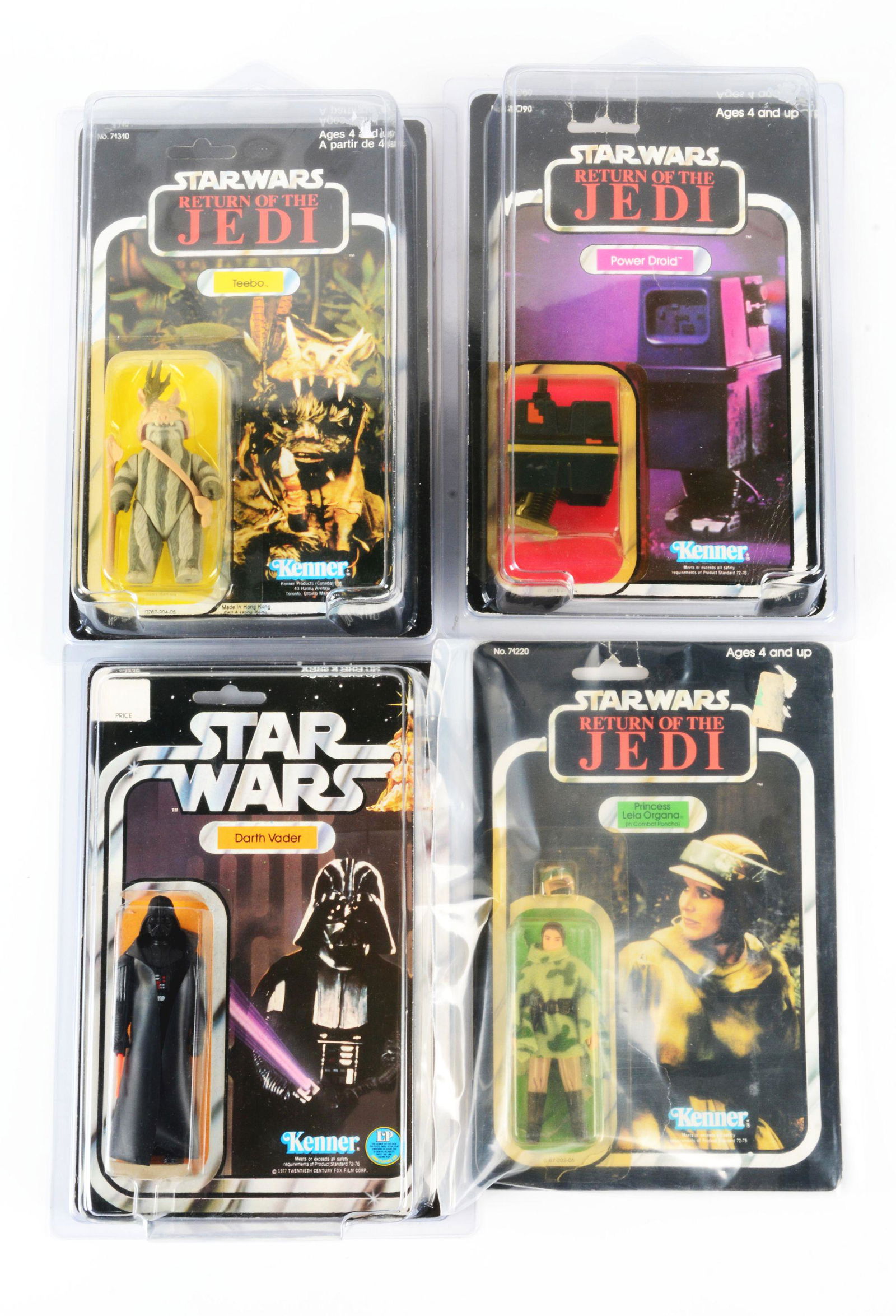 LOT OF 4: KENNER STAR WARS "A NEW HOPE" & "RETURN OF THE JEDI" FIGURES ON CARDS. (1 of 1)