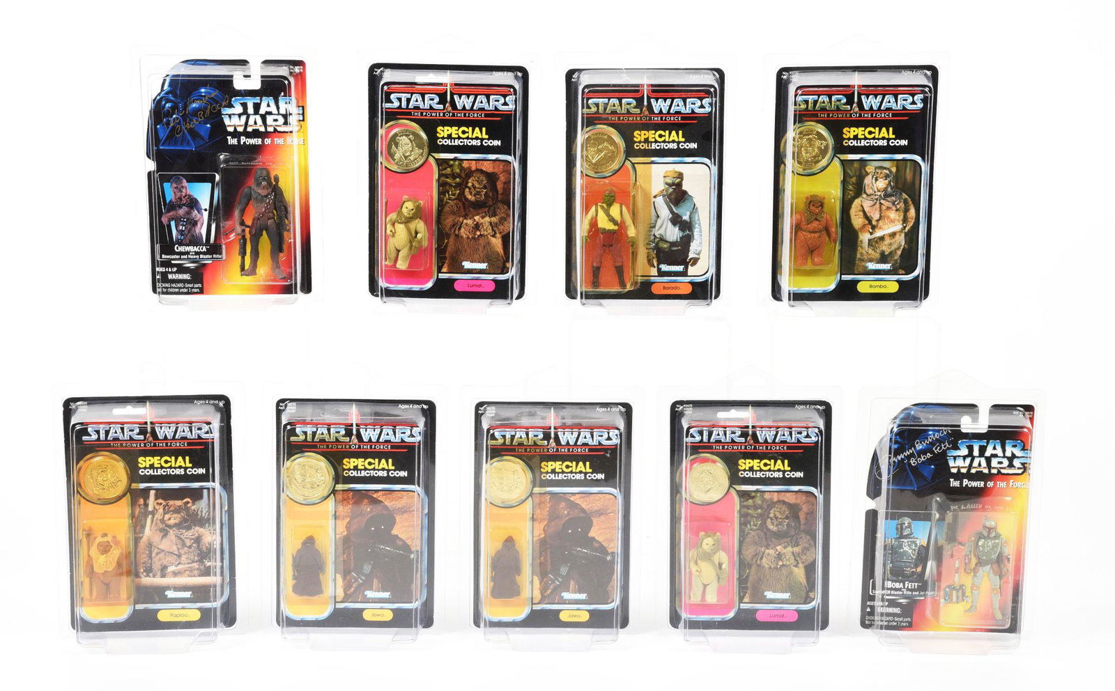LOT OF 9: KENNER STAR WARS POWER OF THE FORCE FIGURES ON CARDS. (1 of 2)
