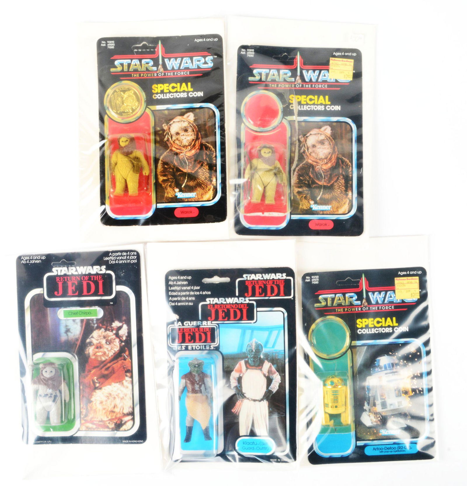 LOT OF 5: VARIOUS KENNER STAR WARS POWER OF THE FORCE AND "RETURN OF THE JEDI" FIGURES ON CARDS. (1 of 1)
