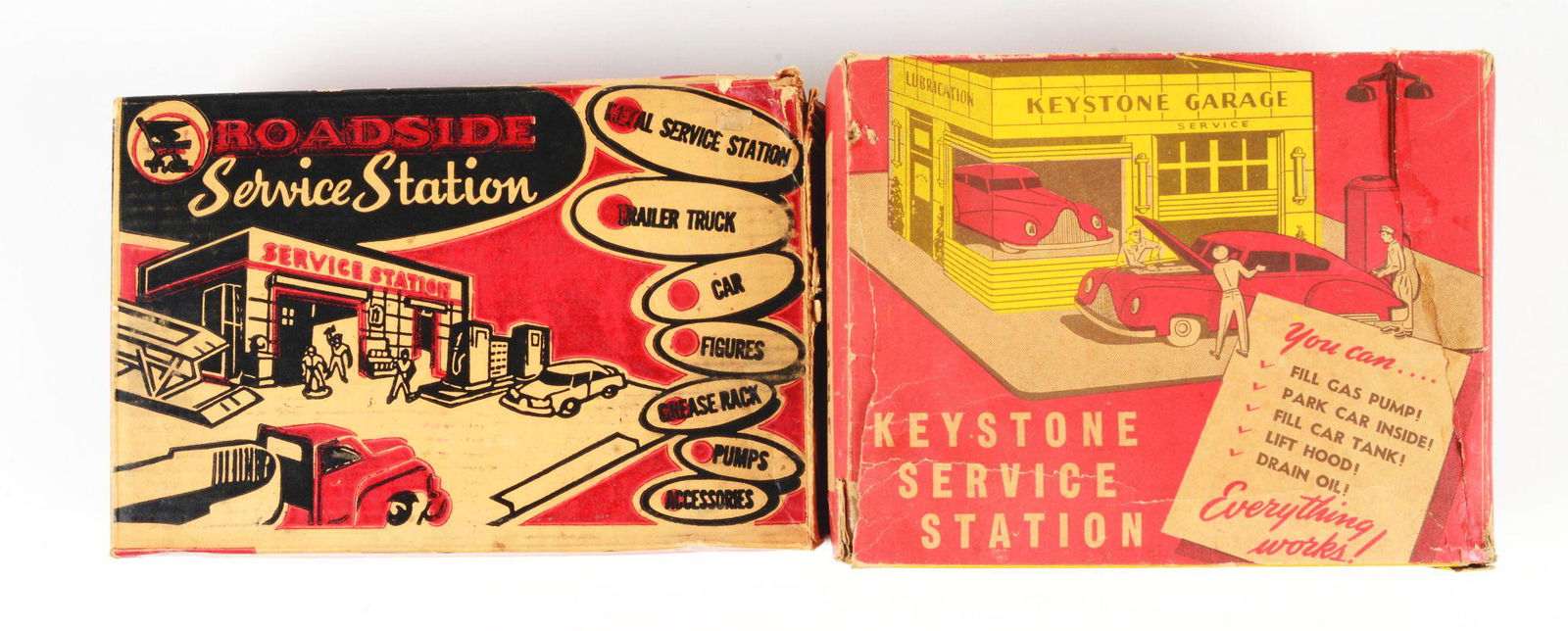 LOT OF 2: AMERICAN-MADE TOY SERVICE STATION SETS. (1 of 3)