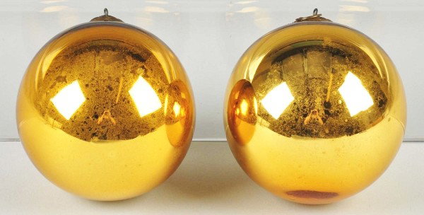 Lot of 2: Gold Glass Kugel Christmas Balls.: No scratches or damage noted. Condition (Excellent). Size Each: 4"" Dia."