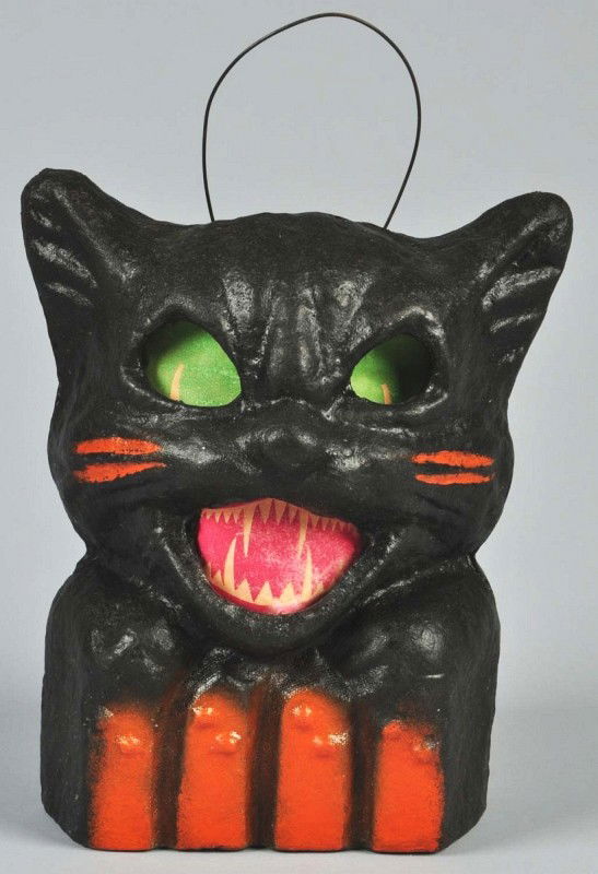 American Pulp Black Cat on Fence Jack-O-Lantern.: Original paper label inserts. Condition (Excellent). Size 7 - 1/2"" T."